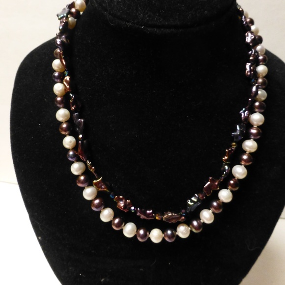 PEARLS FOR 2025 UNIQUE DOUBLE PEARL PURPLE AND WHITE PEARLS KEISHI NECKLACE - Picture 3 of 5